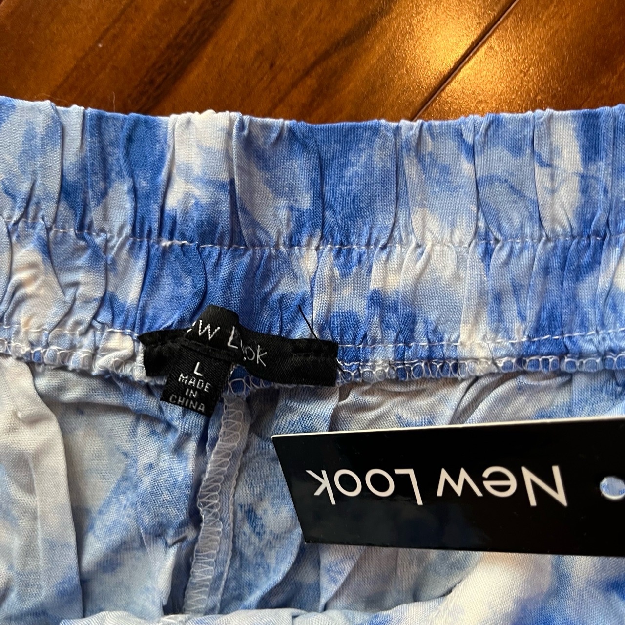 New Look Palazzo Pants Blue Tie-Dye Coverup Resort Open Leg Nwt Size Large — image 2 of 8